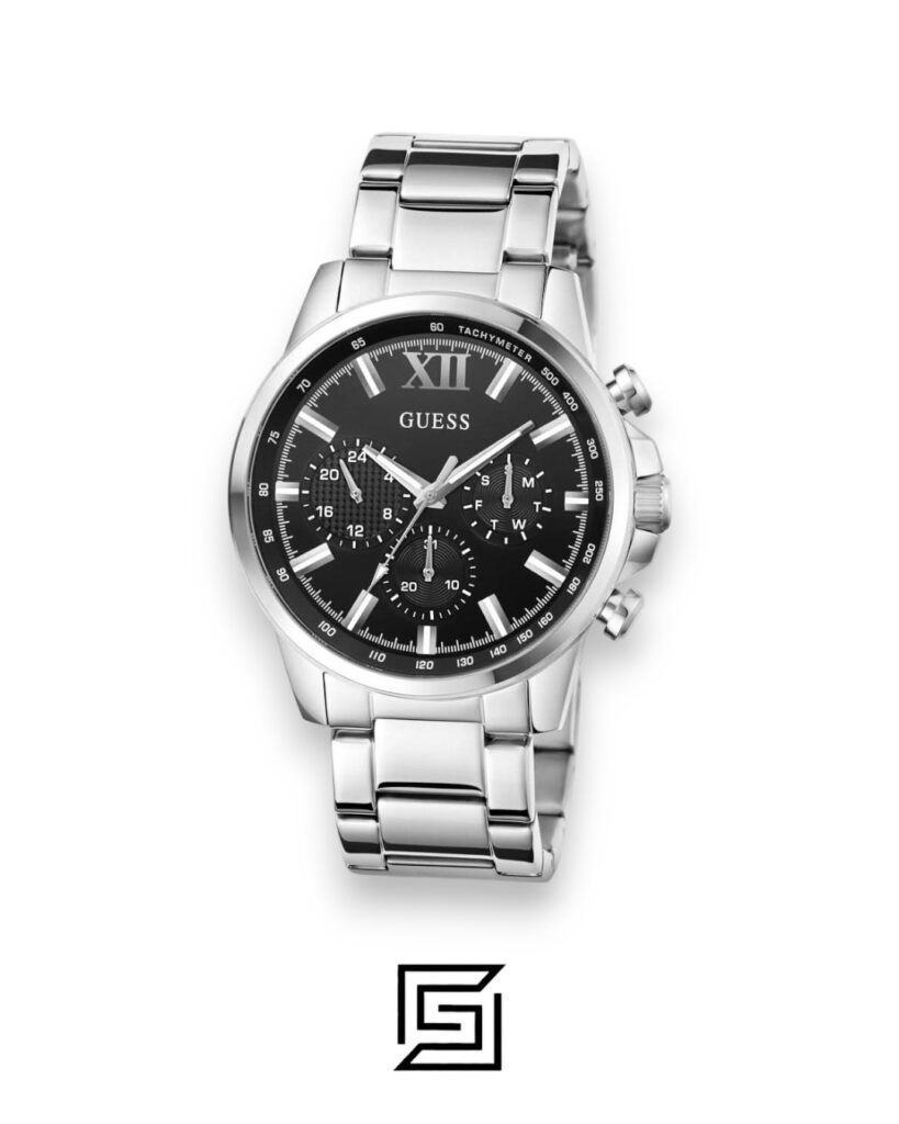 Guess GW0900G1 Men's Silver Stainless Steel Watch with Black Dial