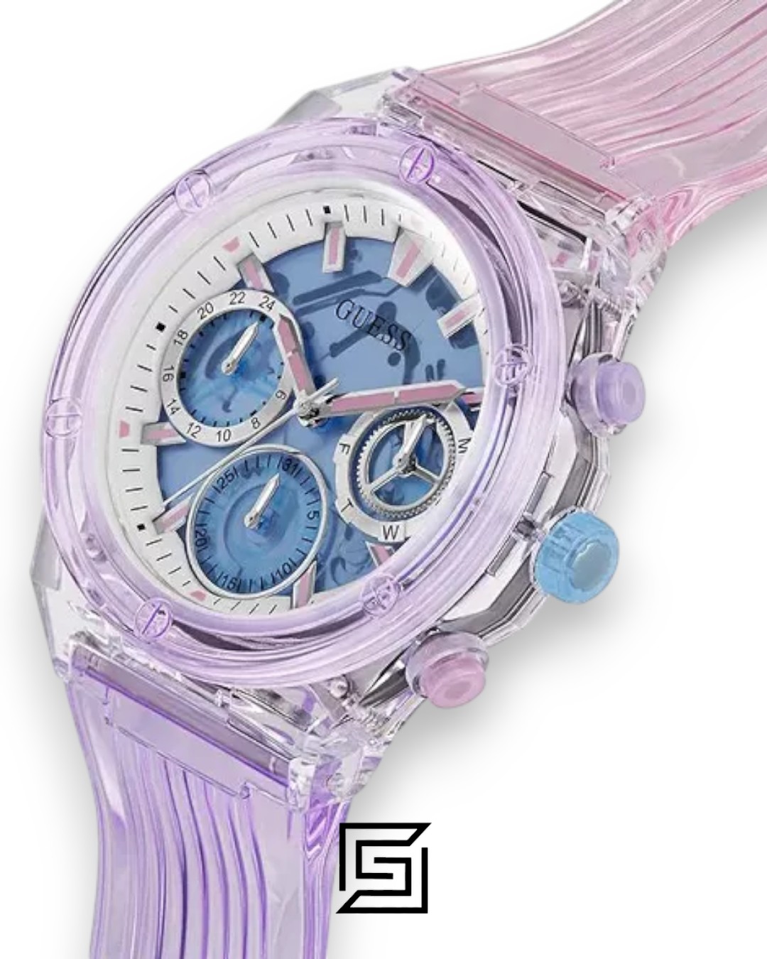 ⁦Guess GW0438L6 Women's Transparent Purple Case Blue Dial Watch⁩ - الصورة ⁦2⁩