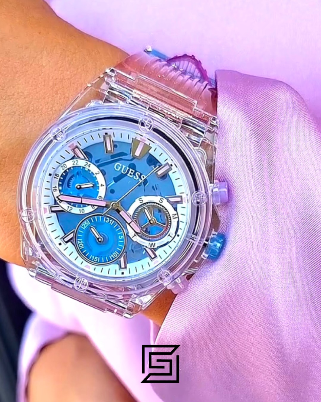 ⁦Guess GW0438L6 Women's Transparent Purple Case Blue Dial Watch⁩ - الصورة ⁦5⁩