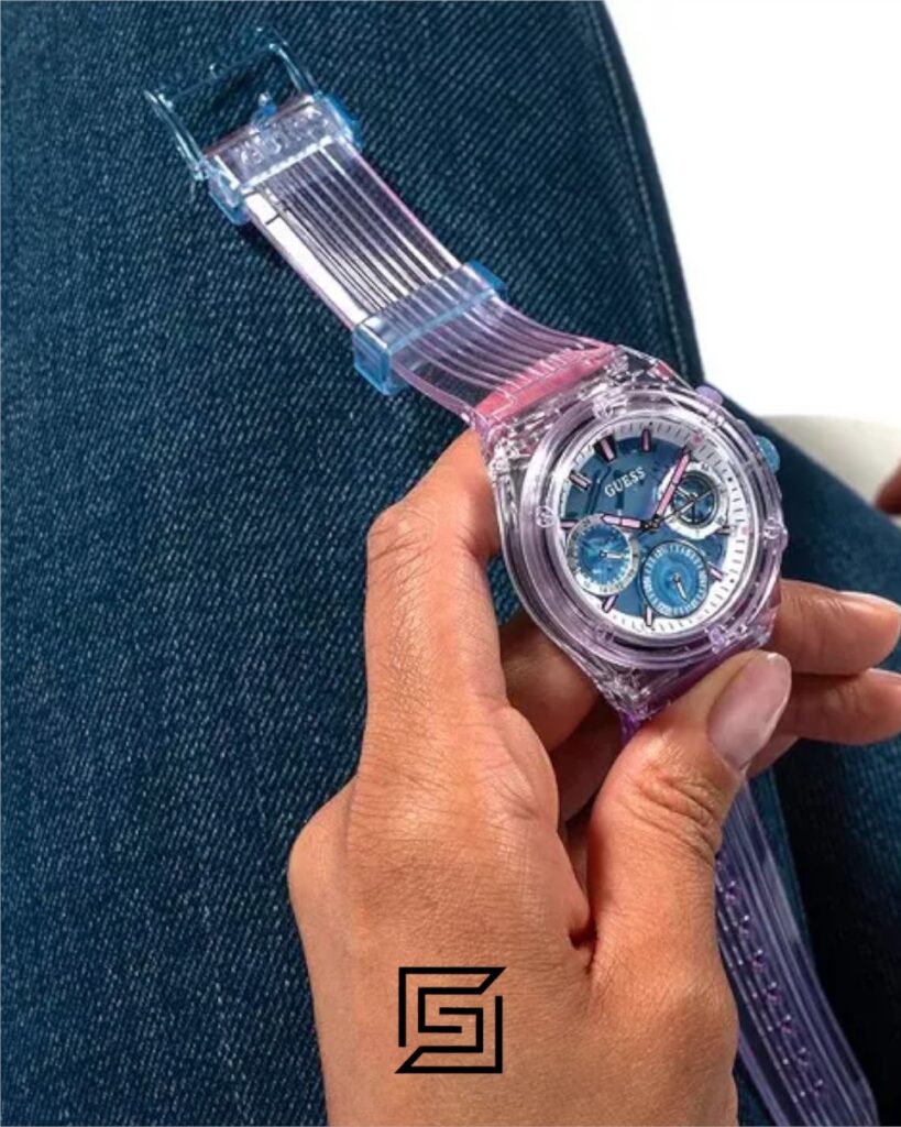 Guess GW0438L6 Women's Transparent Purple Case Blue Dial Watch
