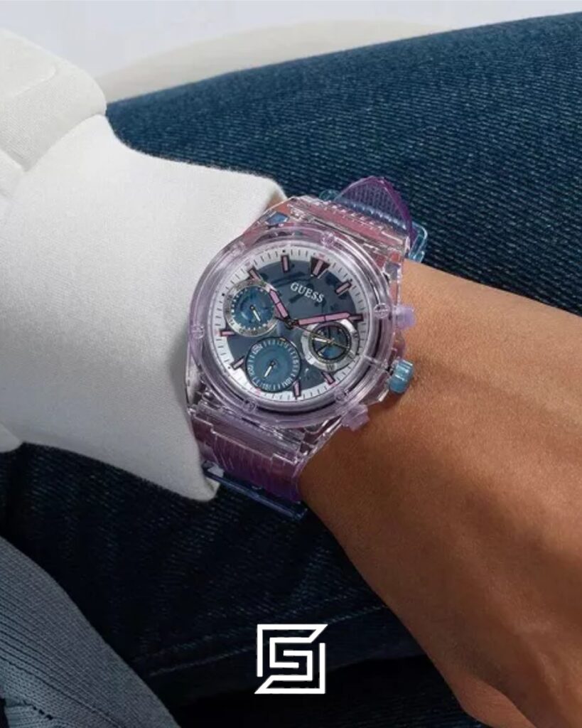 Guess GW0438L6 Women's Transparent Purple Case Blue Dial Watch
