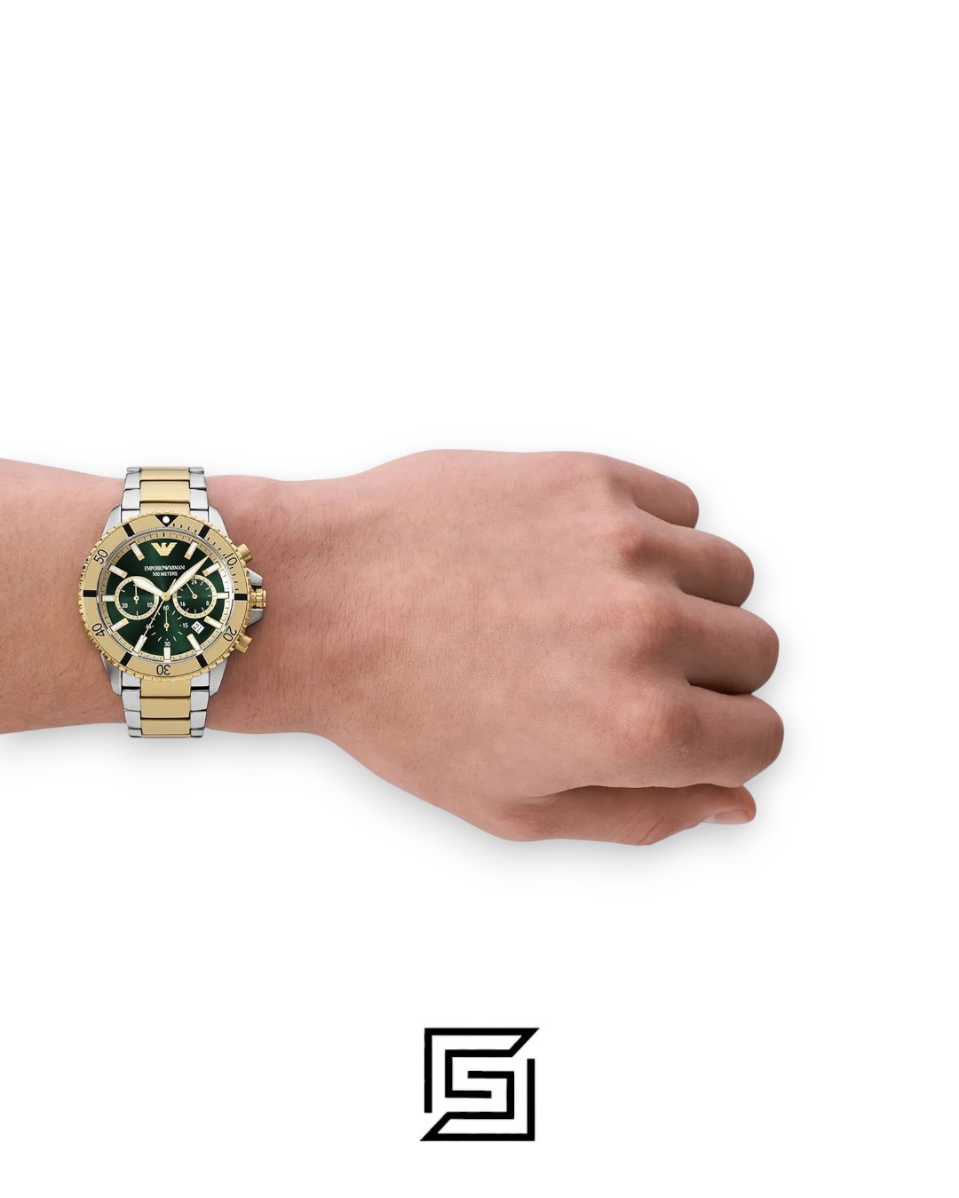 ⁦Emporio Armani AR11586 Men's Two-Tone Stainless Steel 43mm Green Dial Watch⁩ - الصورة ⁦5⁩