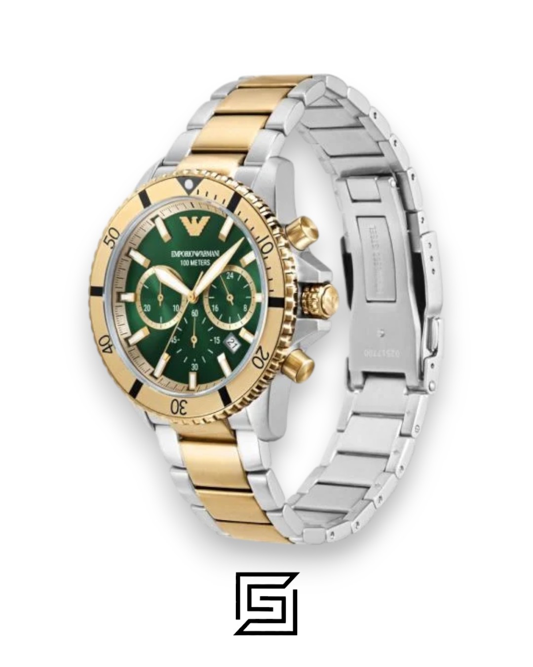 ⁦Emporio Armani AR11586 Men's Two-Tone Stainless Steel 43mm Green Dial Watch⁩ - الصورة ⁦2⁩