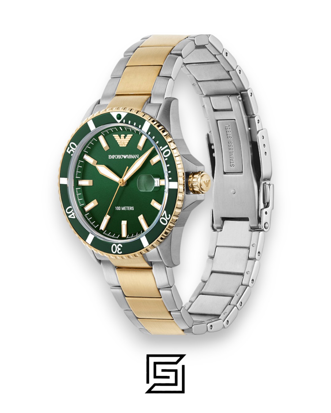 Armani AR80063 Two-Tone Stainless Steel Green Dial Men's Watch - Image 2